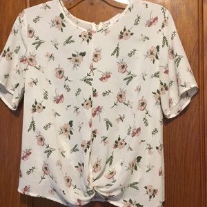 Short Sleeve Floral Top with Twist in Front